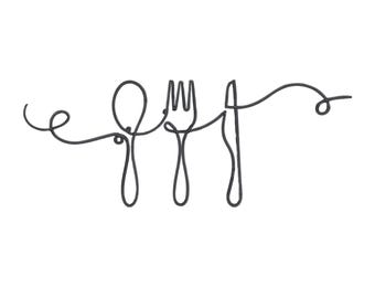 Desenho de bordado para cozinha, utensílios lineares, arquivo de bordado minimalista para máquina de cozinhar, download instantâneo