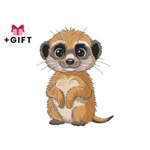 Disegno per ricamo di animali, disegno per ricamo a macchina di un simpatico suricato, bellissimo cucciolo marrone, suricati, furetti, donnole, dolci, sorrisi, occhi grandi