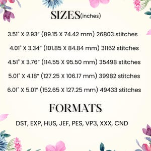 a list of sizes and formats, including measurements and corresponding descriptions. The text is presented in a clear and organized manner, with each item separated and labeled. The image does not contain any redundancy or vague descriptions, and it is a single, cohesive unit.