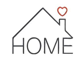 Diseño de bordado de casa, casa lineal con corazón, archivo de bordado a máquina, descarga instantánea