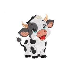 Cartoon Embroidery Design, Cute Cow Machine Embroidery Design, Black White Baby Cow, Children, Kids, Kid, Girl,Boy,Sweet Calf,Smile,Big Eyes