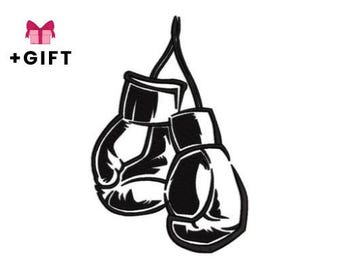 Diseño de bordado a máquina para guantes de boxeo colgantes, minimalista, negro, para deportes, fitness, boxeo, lucha, deportista, atleta, entrenamiento de combate.