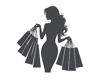 Shop Lady Stickdatei, schwarze Shopping Girl Silhouette Stickdatei, Maschinenstickerei, Instant Download