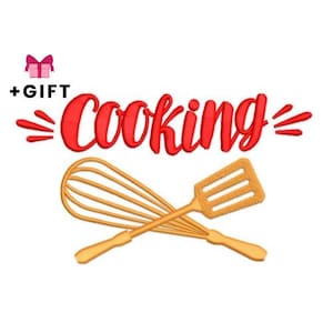 Kitchen Utensils Machine Embroidery Design - Cooking Embroideries, Quote Word For Kitchener Cooker Chef,Red Title For Food Chefs,Chefs Tools