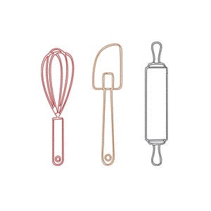 Kitchen Embroidery Design, Baking Essentials Outline Machine Embroidery File, Instant Download