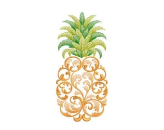 Diseño de bordado de frutas, archivo de bordado a máquina de piña ornamental, descarga instantánea.