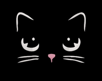 Diseño de bordado de gatos, cara de gato negro en la oscuridad, archivo de bordado a máquina, descarga instantánea