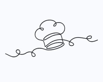 Diseño de bordado de cocina, archivo de bordado a máquina de gorro de chef lineal, descarga instantánea