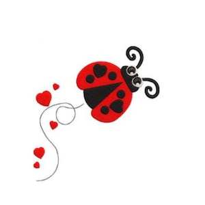 Ladybug Macine Embroidery Design, Beautiful Minimalistic Ladybugs, Black Red Bug With Heart, Beautiful, Cute Small Insect, Nature, Summer
