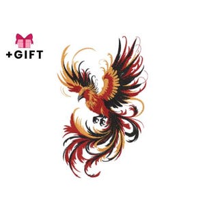 Phoenix Fire Bird Machine Embroidery Design - Birth And Rebirth Symbol Mythic Animal, Mysthic Colorful Spread Wings Magial Phonixes