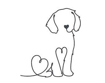 Puppy Embroidery Design, Linear Dog And Heart, Minimalistic Pet Machine Embroidery File, Instant Download