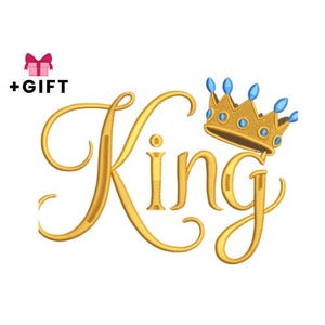 King Embroidery Design, King With Crown Machine Embroidery Design, Golden King Word, Title, King And Queen, Lord Man, King Stithing, Yellow