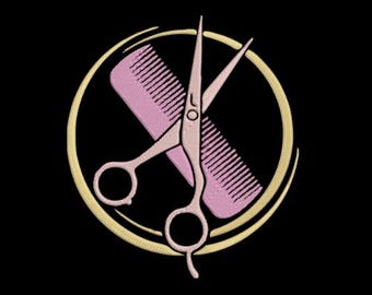 Hair Stylist Embroidery Design, Scissors And Comb Machine Embroidery File, Instant Download