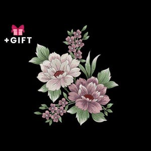 Flower Embroidery Design, Peony Flowers Machine Embroidery Design, Beautiful Wide Blooms, Blossom, Blossoms,Black Background,Colorful,Garden
