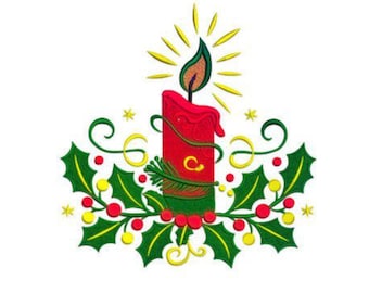 Holiday Embroidery Design, Christmas Candle Machine Embroidery File, Instant Download