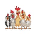 Funny Roosters Machine Embroidery Design - Fun Five Chickens Rooster Stitching, Cheerful Cute Cartoon Animal Birds Embroideries, Farm Bird