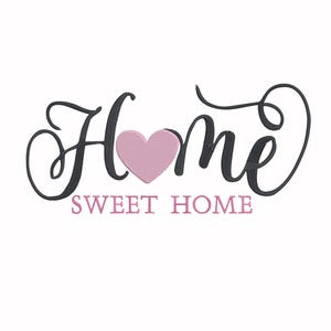 Husbroderidesign, Sweet Home-titel med hjärta, maskinbroderifil, omedelbar nedladdning