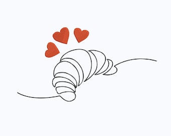 Diseño de bordado para cocina: Croissant con corazones, bollos de amor, archivo de bordado a máquina, descarga instantánea