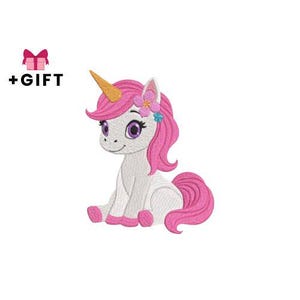 Cartoon Embroidery Design, Cute Unicorn Machine Embroidery Design, Girly Sweet Designs, Kids, Children, White With Pink Unicorn, Girls, Baby