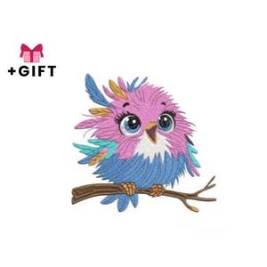 Cartoon Embroidery Design, Cute Bird Machine Embroidery Design, Beautiful Baby Bird On A Branch, Animal Embroideries, For Children And Kids