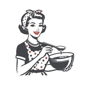 Disegno da ricamo per cuoco, donna in cucina retrò, file da ricamo per macchina da cucina, download immediato
