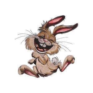 Diseño de bordado de conejo, archivo de bordado a máquina de conejito feliz, descarga instantánea.