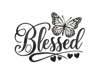 Blessed Embroidery Design,Butterfly Blessed Machine Embroidery Design, Black Beautiful Title, Word, Butterflies, Calligraphy, Handwriting