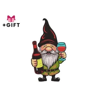 Motif de broderie gnomes, motif de broderie Machine gnomes du vin, point de cuisine, boisson, bouteille, santé, alcool rouge, cocktails, mignon, cuisinier, chef