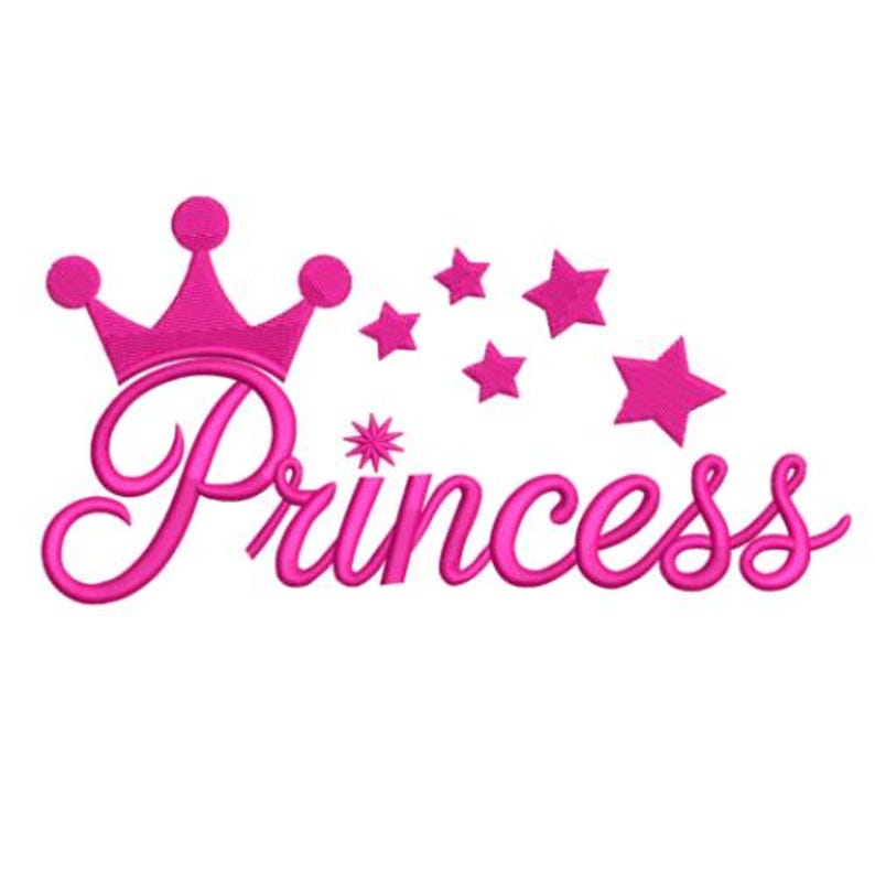 Princess Embroidery Design, Pink Crown & Stars Machine Embroidery File ...