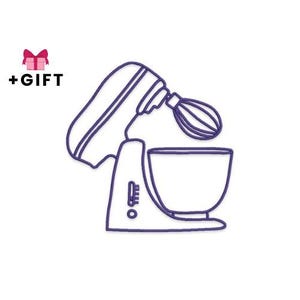 Keuken mixer machine borduurwerk ontwerpen - blauwe minimalistische lijntekeningen voor chef-kok fornuis Kitchener bakker, bakmachine voor fijnproevers