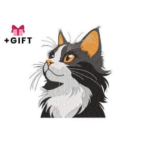 Cat Embroidery Design, Black And White Cat Machine Embroidery Design, Beautiful Kitty, Kitten With Big Eyes, Cartoon,Animals,Fluffy Pet,Cute