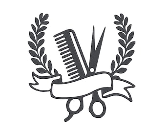 Hair Stylist Embroidery Design, Scissors And Comb, Hairdresser Tool Wreath Machine Embroidery File, Instant Download