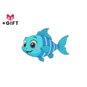 Cartoon Embroidery Design, Funny Fish Machine Embroidery Design, Cute Sea Animal, Fishes, Baby Nemo, Big Eyes And Smile, Kids,Children,Water