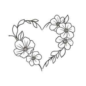 Diseño de bordado de corazones, archivo de bordado a máquina de corazón floral lineal, descarga instantánea