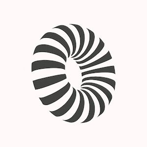 May include: A black and white striped torus shape, resembling a three-dimensional ring. The design features alternating black and white curved stripes, creating an optical illusion of depth and movement. The object is set against a plain white background.