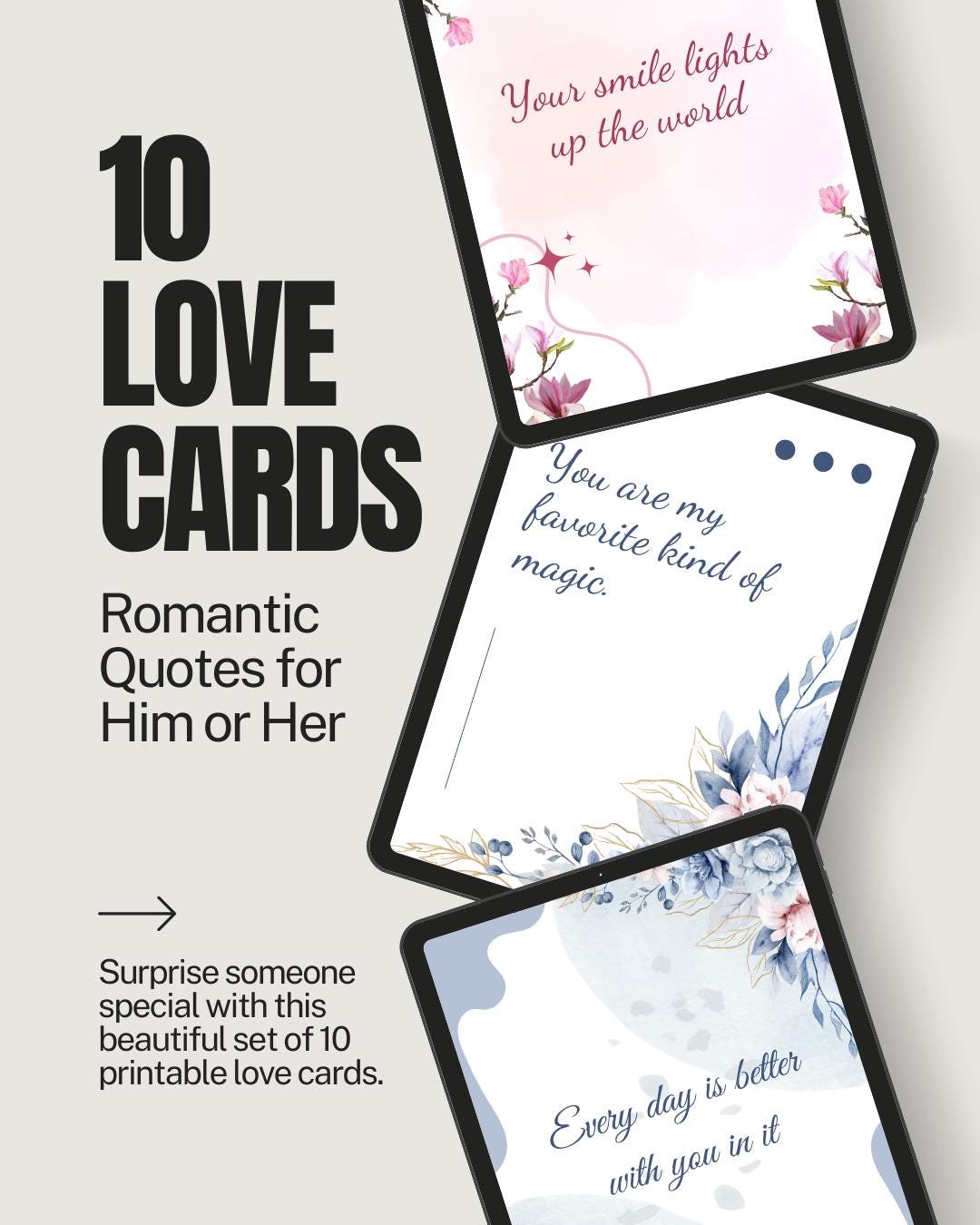 10 Printable Love Cards – Romantic Quotes for Him or Her – Instant ...
