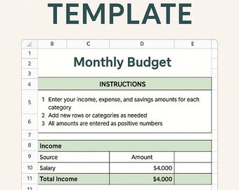 Personal Monthly Budget Excel Template | Income & Expense Tracker | Visual Summary