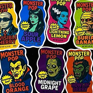Halloween Stickers Set - monsters Vampire Werewolf Frankenstein Mummy Horror Sticker Pack, Gothic Retro Vinyl  Horror Decals Spooky Gift
