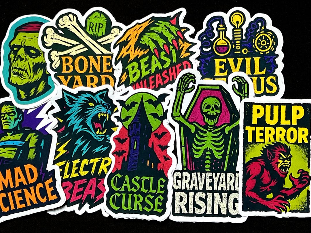 Halloween Horror Vinyl Stickers: Vintage Monsters, Gothic Design - Etsy