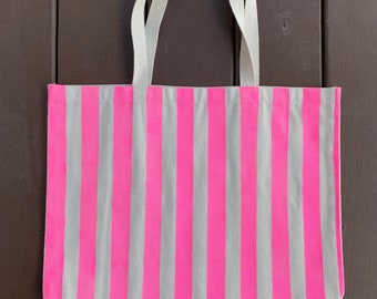 Hand Painted Hot Pink Striped Bag