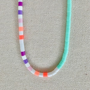 16” Beaded Necklace - Mint Fizz - green, orange, purple, pink, white