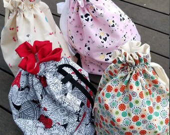 Drawstring Project Bag, Knitting Crochet Organizer
