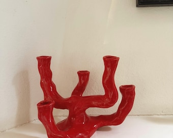 Sculptural Five-Armed Candleholder, Handmade Ceramic Object, One Of a Kind
