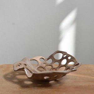 Handmade Ceramic Filigree Bowl: Sculptural Fruit Bowl, Organic Shape