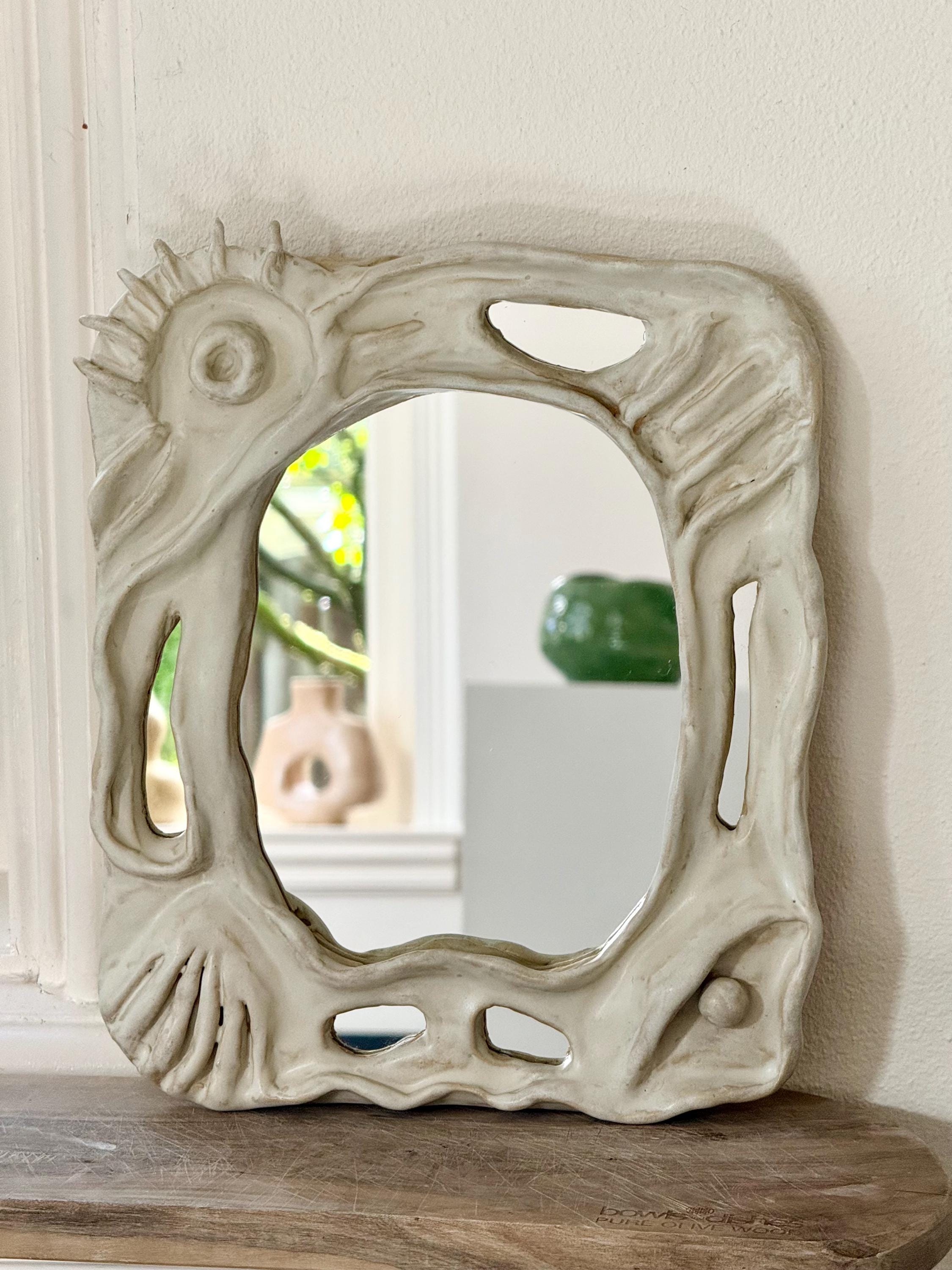 Miroir Ovale Cadre Céramique Fleurs 24x30 Cm - Déco Murale Multicolore