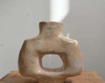 Large Handmade Ceramic Vase: Brutalist Sculptural Centerpiece