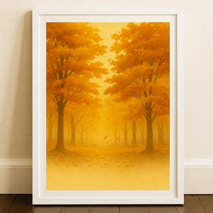 Herbstposter | Wald mit goldenen Blättern | Natürliches Aquarellposter | Digitaler Download | Minimalistische Wanddekoration für das Wohnzimmer