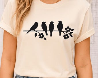 Birds on a Floral Branch, Bird Lover Shirt, Gift For Bird Lover, Birds T-Shirt, Nature Lover Shirt, Birds On Wire Shirt, Nature Shirt