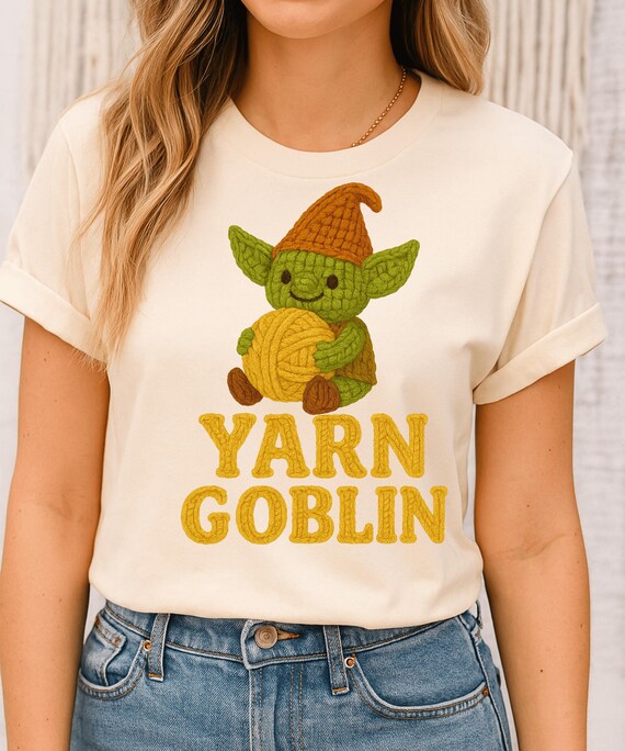 Yarn Goblin Shirt, Funny Crochet Tee, Nerdy Yarn Lover Gift, Goblin Knitting Design, Faux Yarn Texture