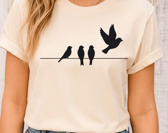 One Bird Flying, Bird Shirt, Bird Lover Shirt, Gift For Bird Lover, Birds T-Shirt, Nature Lover Shirt, Birds On Wire Shirt, Nature Shirt